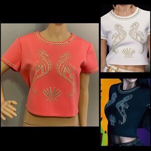 Versace for Riachuelo Coral Croptop With Gold Detail Zipped Back Size Large (G)